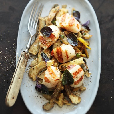 Jakobsmuscheln Auf Gegrilltem  Artischockensalat 400X400